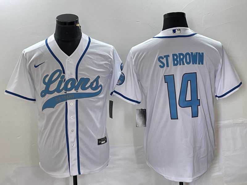 Men's Detroit Lions #14 Amon Ra St Brown White With Patch Cool Base Stitched Baseball Jersey,We sell and wholesale Men's Detroit Lions #14 Amon Ra St Brown White With Patch Cool Base Stitched Baseball Jersey on line form chian!